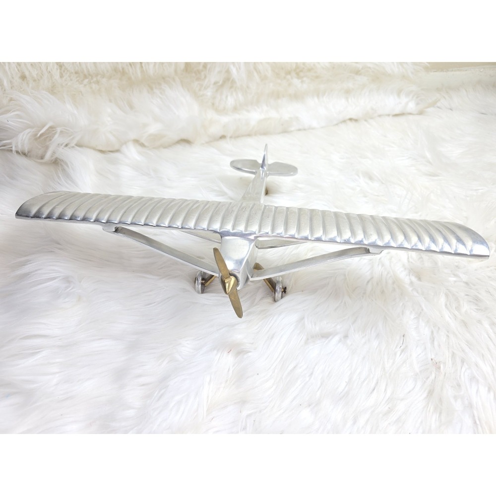 Polished Steel 17in Wingspread plane Spin Propeller Free Standing Sculpture